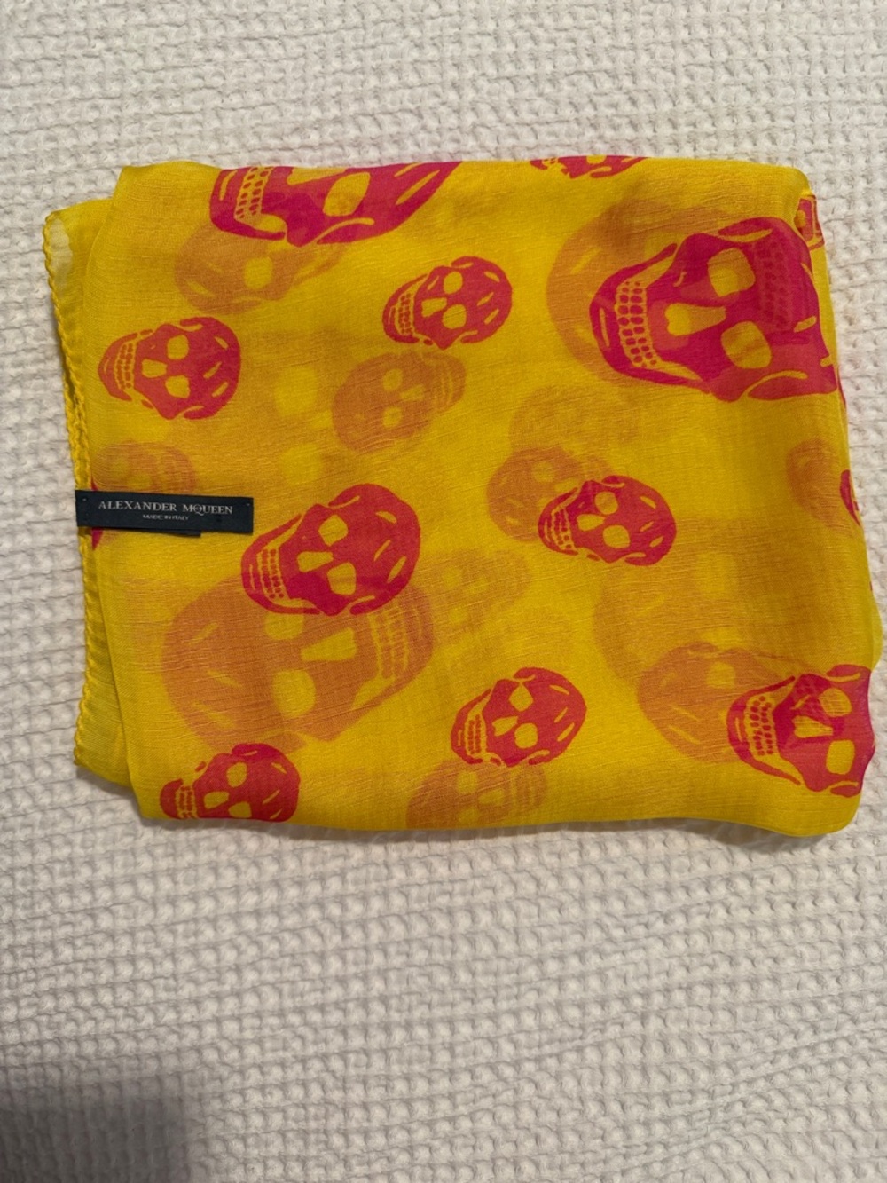 Alexander McQueen Yellow and Pink Skull Print Scarf